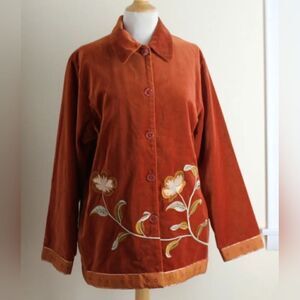 Jessica Holbrook M  Art-to-Wear Velveteen Copper Floral Jacket Boho Lagenlook